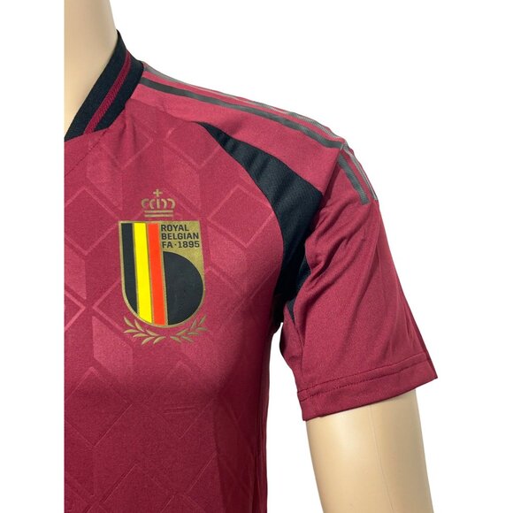 Adidas Royal Belgian Soccer Jersey S Slim Fit Burgundy Black Gold Short Sleeve - Picture 8 of 16